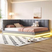 Polsteriuota sofa-lova 160x200 cm su LED ir USB, pilka