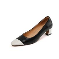Mixed Color Office Lady Shoes Woman Pumps 2024 New Spring Summer Genuine Leather Square Toe Mature Concise Working Shoes Basic 34 juoda