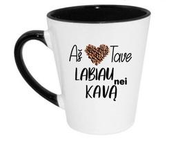 Latte puodelis su spalvotu vidumi „Aš myliu tave labiau nei kavą“