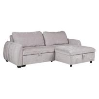 Kampinė sofa-lova Home4you Cloud, šviesiai pilki audiniai, su daiktų laikymo vieta