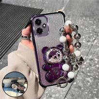 Prabangus dirželis su lanku Meškiukas Telefono laikiklis dėklas Honor 400 Pro Smart 200 Lite 300 100 90 80 70 60 50 Blizgantis Atsparus smūgiams Stovas Dangtelis For Honor 400 white