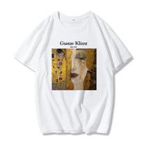 Gustav Klimt Letter Print TShirt Summer New Womens Casual TShirt Chic Harajuku Pattern Art Oil Painting Fashion Vintage Top S brown