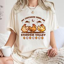 Stardew Valley Chicken Tshirt Unisex Pixel Art Farm Tshirt Couples Pure Cotton Undershirt Oversized T Shirt Vintage Clothes 4XL brown
