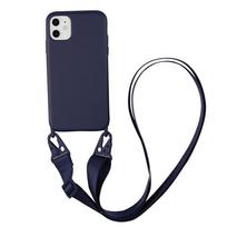 Silikoninis dėklas telefonui su dirželiu ant kaklo, skirtas iPhone 12 13 Mini 14 15 16 Pro Max X XR XS, su dirželiu per petį For iPhone 15&Silicone&Case & Strap tamsiai mėlyna spalva