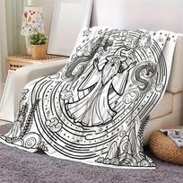 Burtininkas Drakonas Mandala Pasidaryk pats Dažymo Antklodė Tinka - Naudoti, Rankų darbo Flanelės Pledas su Burtininko ir Drakono Raštais, Skalbiamas Mašinoje Tinka,,, 75X95CM white