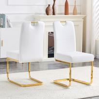 2 baltų, pastorintų valgomojo kėdžių komplektas su įmontuotais spyruokliniais blokais ir ergonomišku dizainu – tobula komforto ir elegancijos kombinacija 56 x 43 x 97 cm balta