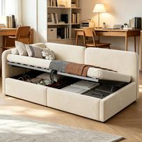 Minkšta lova 90x200 miegamoji sofa, aksominė, su hidrauline saugykla, aukštas galvūgalis, keičiama atlošas, tinkama vaikams ir suaugusiems, smėlio spalvos 207 x 96 x 78 cm smėlis