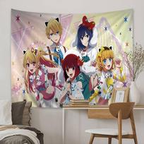 Oshi no Ko B-Komachi Idol Group Wall Tapestry, Cute Cat Ear Outfit Anime Art with Amusement Park Background, For Bedroom Decor 100X70CM brown