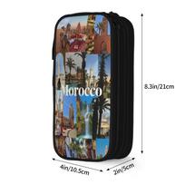 Morocco Maroc flag Moroccan Pen Box Double Layer Large-capacity Kids School Supplies  Pencil Bag Gift (as the picture,M) black