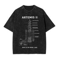 Artemis II Moon Mission Washed T Shirts Streetwear Hip Hop Fashion T-Shirt  Tees for Men Women Short Sleeve High Street Summer S