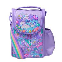 Smiggle vaikiškas mokyklos kuprinė mergaitėms 8-10 metų Cukraus vata Ledų tema Nailoninis pamušalas Reguliuojamos oru paminkštintos petnešos Purple Candy Cat Crossbody Lunch Bag 25.5x15.5 cm
