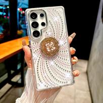 Suitable for Samsung S25 Rhinestone Phone Case S24ultra Flow Flash Drill 23plus Flower Ring Support S25 white