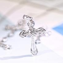 925 prabos sidabrinis blizgus pilnas cirkonio kryžiaus pakabukas su grandinėle moterims, vyrams, mozanito pakabukas, vakarėlio, vestuvių papuošalas, dovana gray