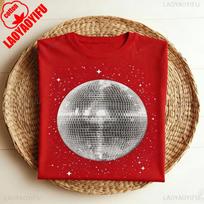 Black and White Disco Ball Club Vintage Retro Tee DJ Party Night Club Outfit 80s 90s 1980s 1990s Disco Ball TShirt Dance Gifts S red