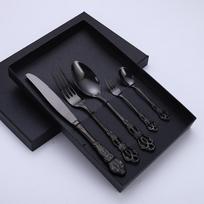5pcs Cutlery Set Gold Dinnerware Stainless Steel Royal Spoon Forks Knives Kitchen Western Dinner Silverware Tableware Gift mėlyna