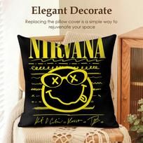 Band N-Nirvana Cushion Cover Natural Linen Organic Fabric Double-Sided Printing Sofa Home Decor Gift Pillow Case Peach skin 18*18(CM)-1Pcs yellow