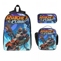 Ratchets And Clanks Gift For Game Fans Kids Backpack Lunch Box Pencil Boxes for Boys Girls Backpacks School bag Bookbag Set blue