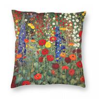 Klimt Flower Garden Square Pillowcase Polyester Linen Velvet Creative Zip Decorative Throw Pillow Case Room Cushion Cover Peach skin 18*18(CM)-1Pcs beige
