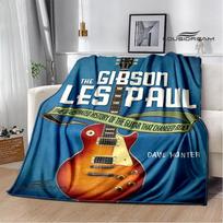 Gibsono gitaros logotipo atspaudas, šildantis flanšo formos pledas, pikniko pledas, kelioninis pledas, lovos įklotai, gimtadienio dovana 75x90cm gray