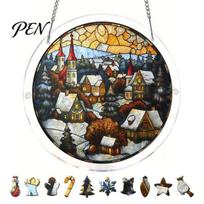 Sunlight Catching Decor Christmas Acrylic Puzzle Suncatcher, Holiday Tree Snowman Stockings Red Bird Sun Catcher Relaxing Craft Activity Kit O gray