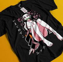 Demon Slayer marškinėliai Nezuko T-shirt Tanjiro T-shirt Muzan Doma Marškinėliai Inosuke Zenitsu L white
