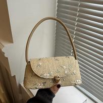 Madinga maža peties rankinė moteriška šiaudais pintas rankinukas-piniginė raffia krepšys vasaros paplūdimio hobo crossbody krepšys CLE 24x10x11cm chaki