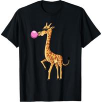 Funny Blowing Bubble Gum Giraffe Animal Lover Chewing Candy T-Shirt S juoda
