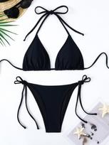 Vienos spalvos trikampio formos krepšys bikini maudymosi kostiumas su raišteliais seksualus labai tampri maudymosi suknelė moteriška nuimama krūtinės pagalvėlė greitai džiūstanti ir kvėpuojanti XS juoda