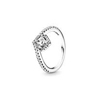 Pandora Square Gem Wishbone Ring Women rings Silver 198420C01 50 gray