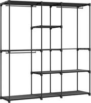 SONGMICS Nešiojama atvira spinta, drabužių stovas, laisvai pastatoma spinta su drabužių kabyklomis ir audinio lentynomis miegamajam, 43 x 182 x 182 cm Juoda juoda