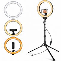 LED žiedinė lempa su trikoju stovu ir telefono laikikliu, 242 cm aukščio LED ring light, žiedinė šviesos lempa fotografijai ir vaizdo įrašams