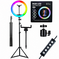 RGB žiedinė lempa su trikoju, 192 cm telefonui skirta žiedinė šviesa su laikikliu, žiedinis LED apšvietimas fotografijai ir vaizdo įrašams