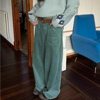 Retro Velvetinės Tiesios Kojos Laisvalaikio Kelnės Moterims Rudeniui ir Žiemai Laisvos ir Plačios Kojos S žalia