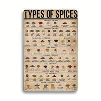 Spice Type Vintage Metal Tin Sign Funny Kitchen Hanging Tin Plate Retro Metal Plaque Country Restaurant Home Garage Art Wall D 20x30cm（7.8x11.8inch）