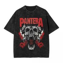 Groove Metal Pandora Band PANTERA T-shirts Woman Men Washed Hot Stamping Print Tees Harajuku Cotton Short Tops S black