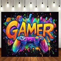 Trendy Gamer Esports Tapestry Neon Gradient Gaming Controller Living Room Feature Wall Decor Room Accent 100X70CM orange