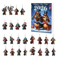 Cute Dog Ornament Set Dachshund Advent Calendars 2026, 24 Days 2D Acrylic Pendant Christmas Lover Gifts Countdown Calendar, Collectible Ornaments, A gray