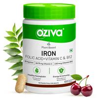 OZiva Iron Supplement with Folic Acid, Vitamin C & B12 | Supports hemoglobin, energy & immunity | For Men & Women - 60 Tablets