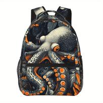 Vibrant Octopus Print Backpack with Adjustable Straps, Lightweight, Multiple Compartments, Zipper Closure - Ideal for School, Tr gray