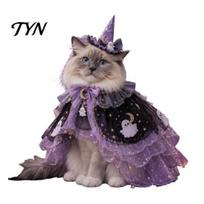 Patogūs katės drabužiai Helovino raganos kostiumas, mielas vaiduoklio apsiaustas, juokingas augintinio kepurės rinkinys šventinis aprėžalas, kačiuko cosplay apsiaustas šventės vakarėlio aksesuarams D gray