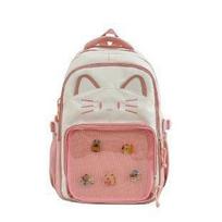 Schoolbag Japanese dopamine ins wind cute cat backpack female transparent bar pain bag large capacity middle school student schoolbag white