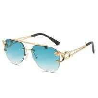 2024 Rimless Leopard Head Wayfarer Sunglasses for Men & Women, Double Bridge, Personalized Cut-Edge beige