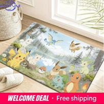 Pokemon Pikachu ir Eevee Miško Ežero Spaudinys Neslystantis Durų Kilimėlis, Minkštas Sugeriantis Grindų Kilimas Namų Dekoravimui 40cm x 60cm blue
