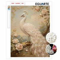 5D Pearl Kit Majestic Peacock Pattern DIY Enamel Stone Art Relaxing Handmade Ornament Home Wall Desktop Decoration for Beginners 30x40cm beige