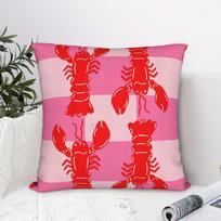 Pink Stripe Lobster Pillow Cover, Red Seafood Pattern Cushion Case For Living Room Bedroom Home Decor Gift Cushion Cover Peach skin 18*18(CM)-1Pcs pink