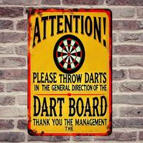 HD Metal Tin Sign Funny Dart Board Warning Metal Sign Retro Bar Game Room Wall Decor 20x30cm（7.8x11.8inch） black