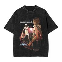 Fashion Silent Hill Washed Streetwear Vintage T-Shirts Horror Movie Game Tees Tops Men Women Cotton Harajuku Printed S black