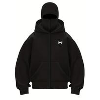 European and American New Printed Double Hat Hooded Sweatshirt, Masked Sweatshirt, Men's and Women's Zipper Style Casual Jacket S black