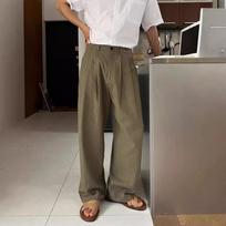 Men Casual Office Loose Wide Leg Solid Long Work Trousers M žalia