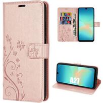 Case for Samsung Galaxy A27 5G, Flip Cover Anti-Scratch Synthetic Leather Floral Relief - Pink rožinė